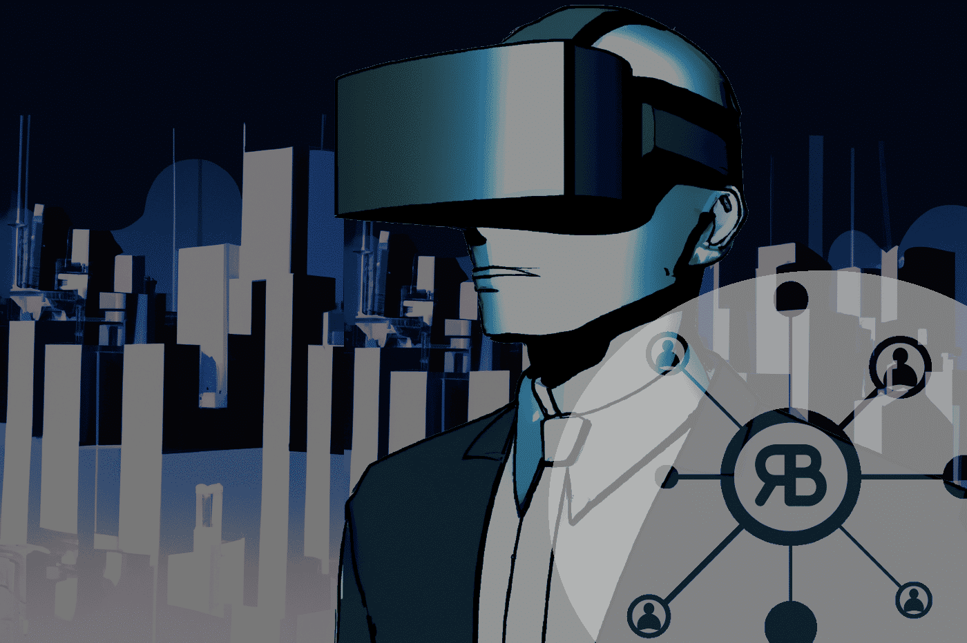 Illustration Métavers et casque de réalité virtuelle logo Richard Bulan