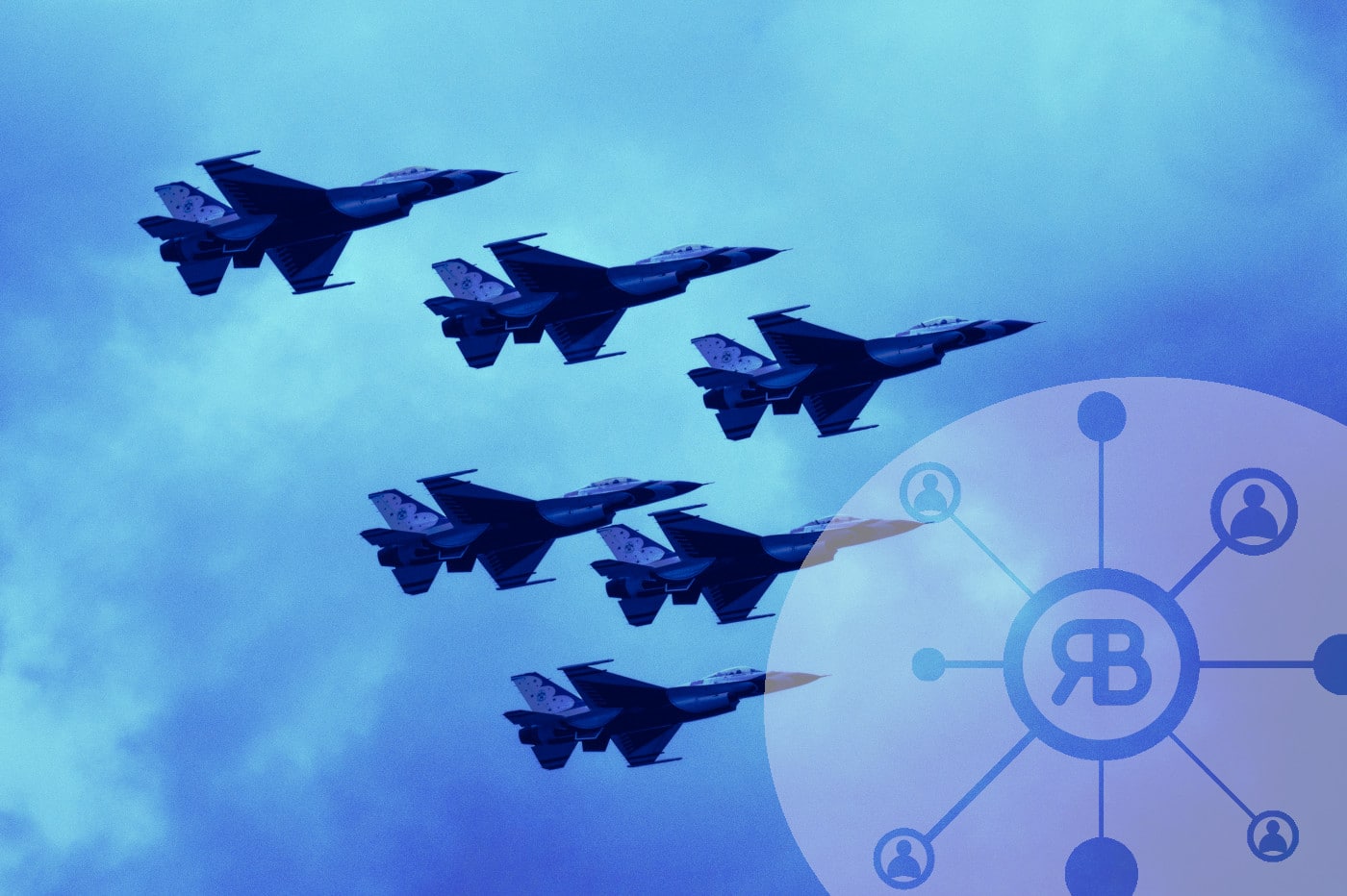 plan d'action marketing escadre d'avions dans un ciel bleu avec logo Richard Bulan