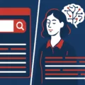 coté gauche représentation graphique d'un moteur de recherche avec barre de recherche et à droite une représentation d'une IA avec des neurones artificielles avec logo baalinov et RB Praeceptor