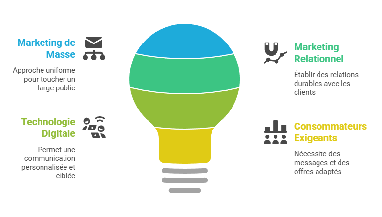 Illustration du passage du marketing de masse au marketing relationnel