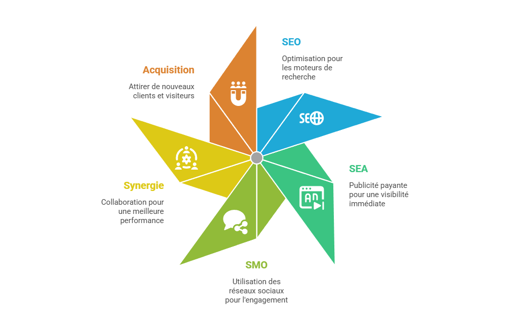 Illustration — L’articulation entre SEO, SEA et SMO