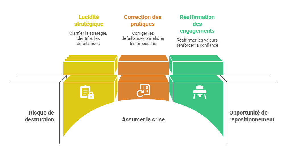 Illustration p&eacute;dagogique : risque de destruction vs opportunit&eacute; de repositionnement en communication de crise