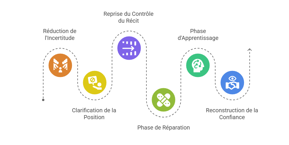 Illustration p&eacute;dagogique : phase de stabilisation et de r&eacute;solution en communication de crise