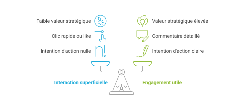 Illustration — Distinction entre interaction superficielle et engagement utile