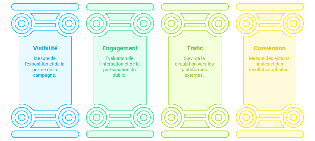 Illustration — Distinguer indicateurs de visibilité, d’engagement, de trafic et de conversion