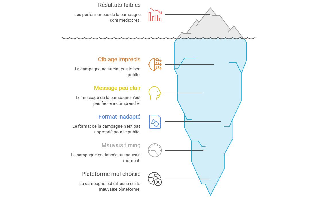 Illustration — Identifier les points faibles : ciblage, message, format, timing ou plateforme